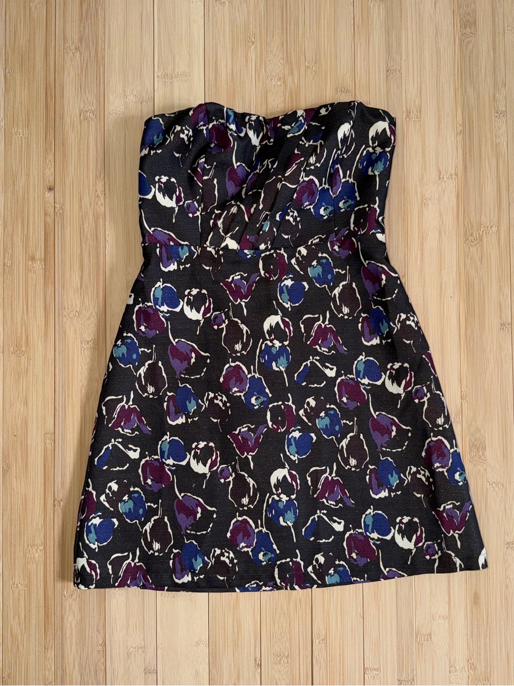Strapless Black Floral Print Mini Dress